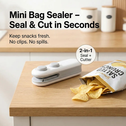 zippa Mini Bag Sealer – 2-in-1 Seal & Cutter | USB-C Rechargeable | Magnetic